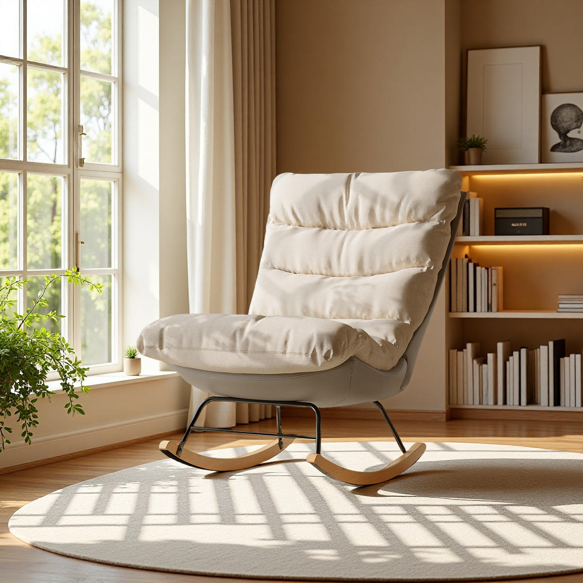 SCHAUKELSTUHL stoffmix leinen komfort modern - Beige, Holzwerkstoff (72/93/82cm) - SHOPENTRA