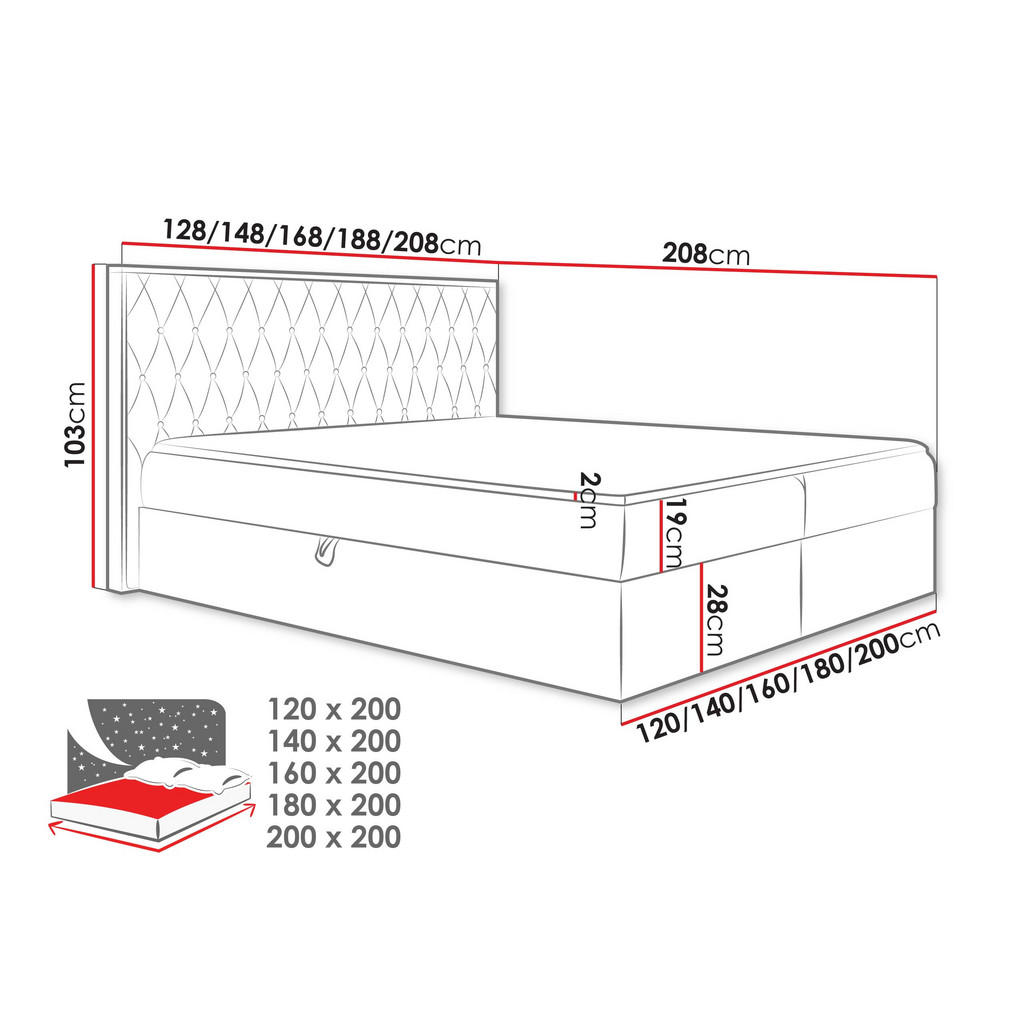 Thumbnail - Mirjan24 Boxbett, Dunkelgrau, Textil, Holz Optik, H3, Höhe ca. 19 cm, Rechteckig, 200x200 cm, Schlafzimmer, Betten, Boxs...