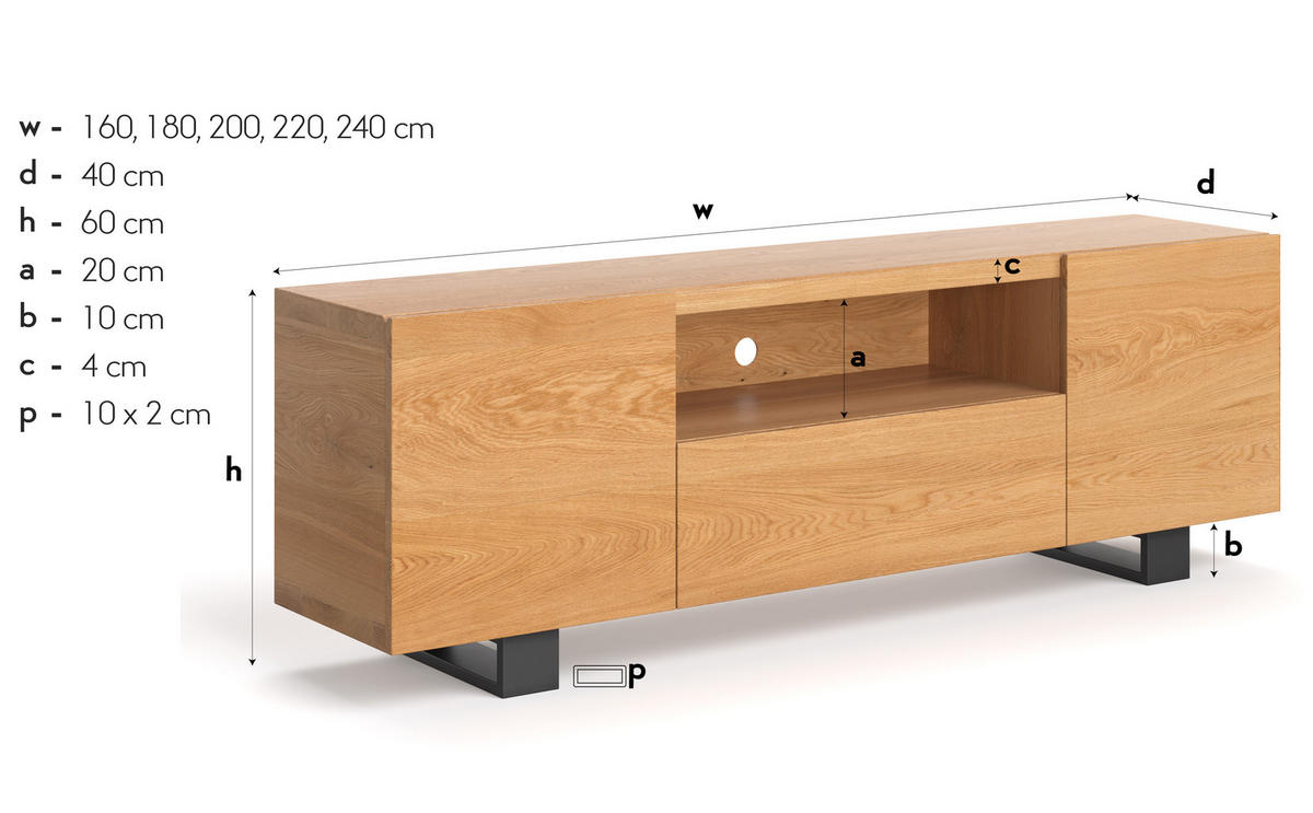 TV-SCHRANK Lift aus massivem Eichenholz 200 cm - Eichefarben/Naturfarben, Holz (200/60/40cm) - Danzz