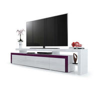 LOWBOARD Leon Weiß Hochglanz / Brombeer Hochglanz - Weiß Hochglanz/Brombeere, Holzwerkstoff (227/52/35cm) - Vladon