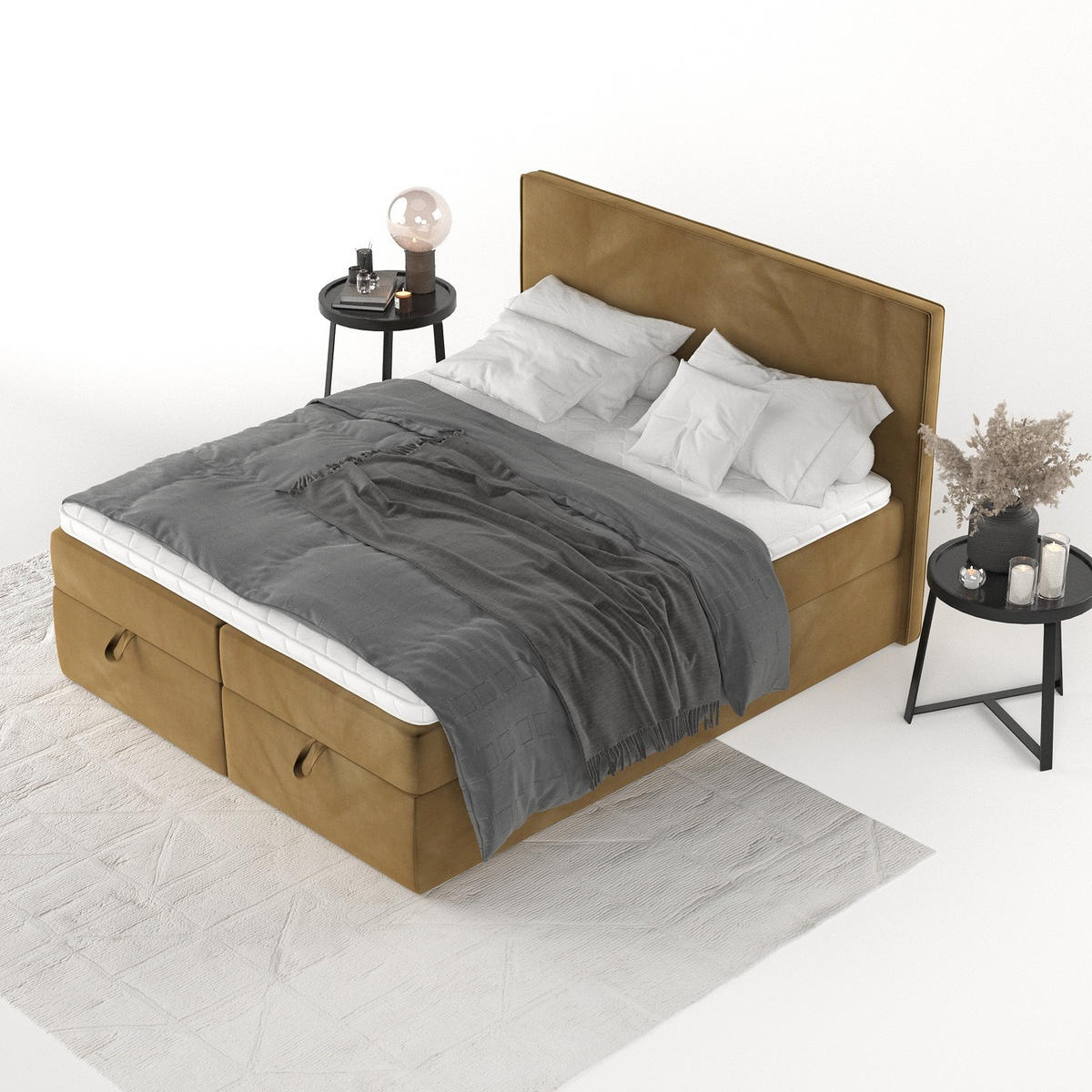 BOXBETT Velma 140/200 cm Honiggelb im Kronos Stoff - Schwarz/Honig, Holz/Holzwerkstoff (140/200cm) - AltaBeds