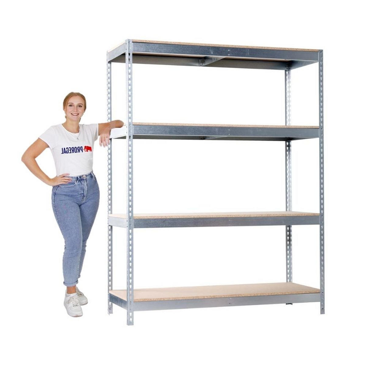 SCHWERLASTREGAL BIG WOOD YETI FOUR | HxBxT 200x180x45cm | Fachlast 400kg | Verzinkt - Silberfarben, Metall (180/200/45cm) - PROREGAL