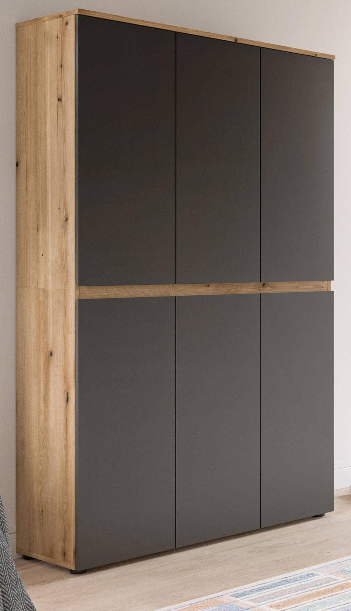 MEHRZWECKSCHRANK grau, Evoke Eiche 105 x 175 cm, Stauraumschrank 6-türig mit 18 Fächern - Eichefarben/Schwarz, Holzwerkstoff/Kunststoff (105/175/37cm) - Inn.Furn