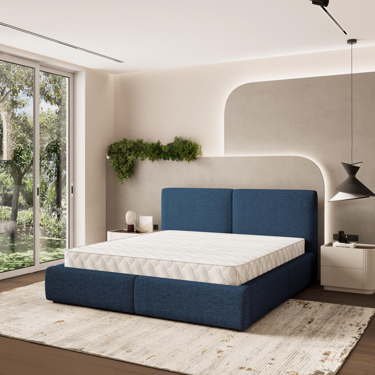 POLSTERBETT FELURO 160x200 cm mit Bettkästen - Blau - Blau, Holz (160/200cm) - MASSENO