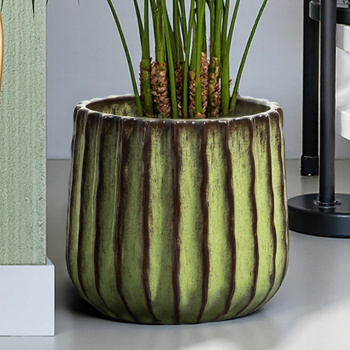 GRÜNER Keramik-Blumentopf, Durchmesser 21 cm, Höhe 21,5 cm - Grün, Keramik (21cm) - Hometopia