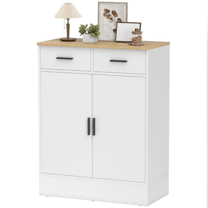 SIDEBOARD aus Holzwerkstoff 68,6x35x90,3 cm Weiß mit 2 Schubladen, verstellbarem Regal und viel Stauraum - Weiß, Holzwerkstoff (68.6/90.3/35cm) - Modfu