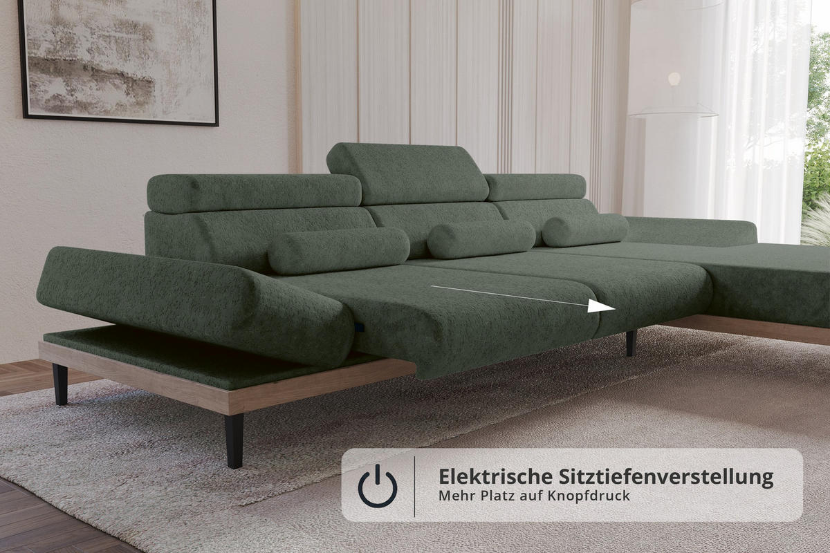 ELEKTRISCHES ECKSOFA Rechts MONA 316x205x85 Grün Velours - Grün, Holzwerkstoff/Textil (316/205cm) - ALTDECOR