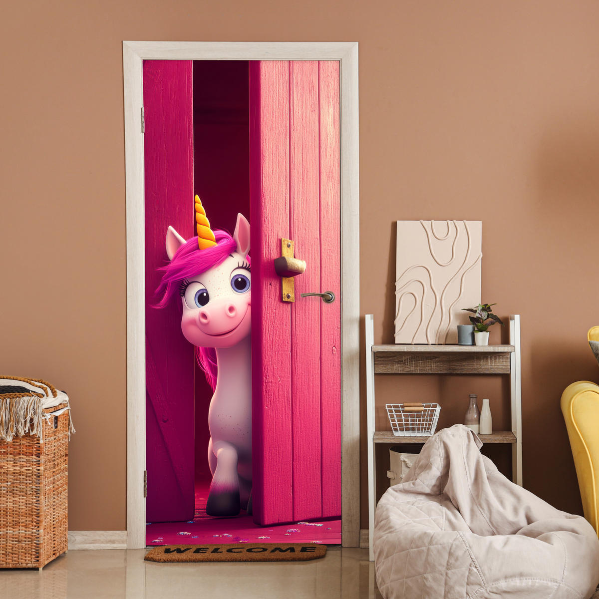 FOTOTAPETE Tür - Einhorn - Rosa - Tür - Fantasie 75x205 cm - Pink, Kunststoff (75/0.1cm) - MuchoWow