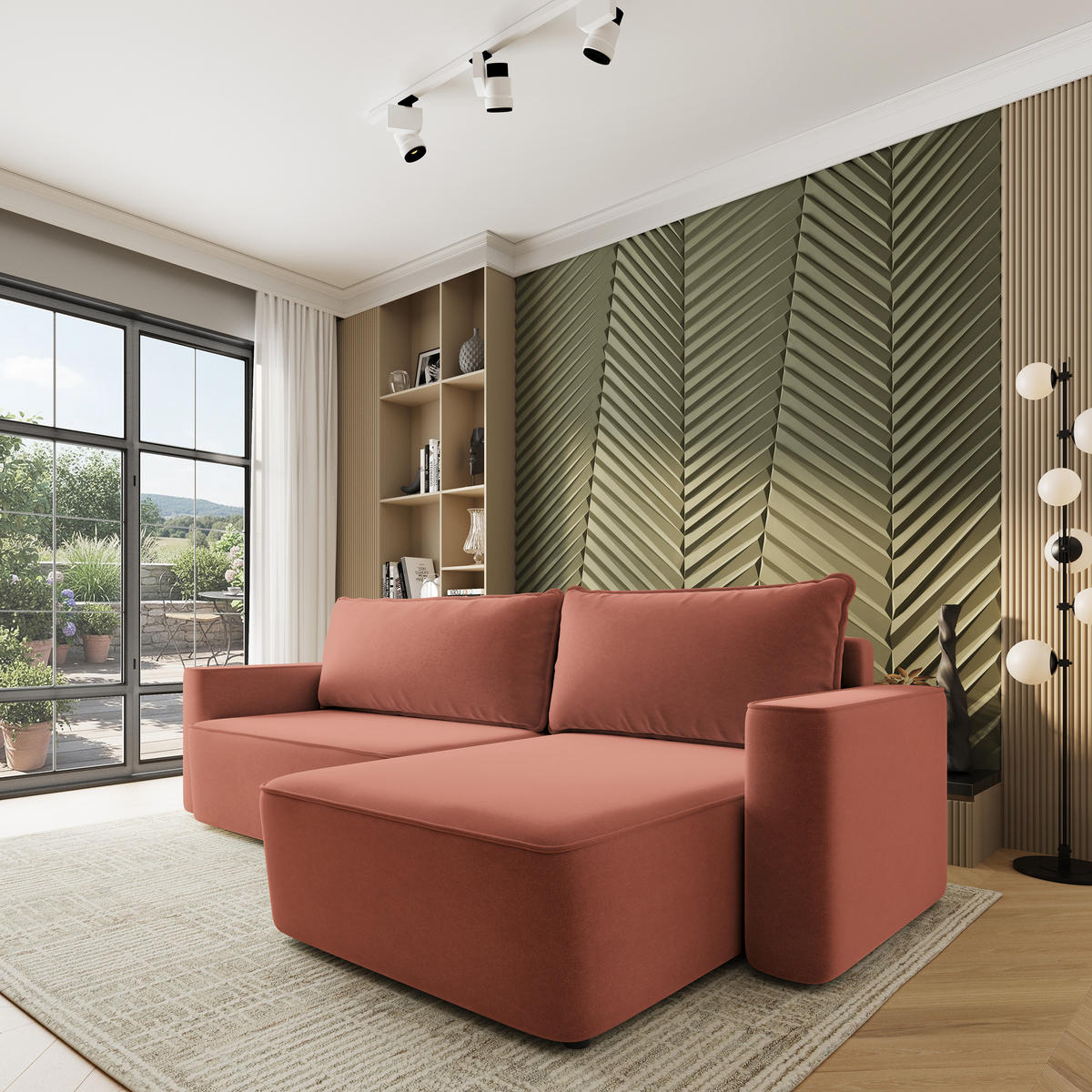 ECKSOFA BELARO CL Koralle Samtstoff mit Schlaffunktion - Koralle, Holzwerkstoff/Textil (280/162cm) - MASSENO