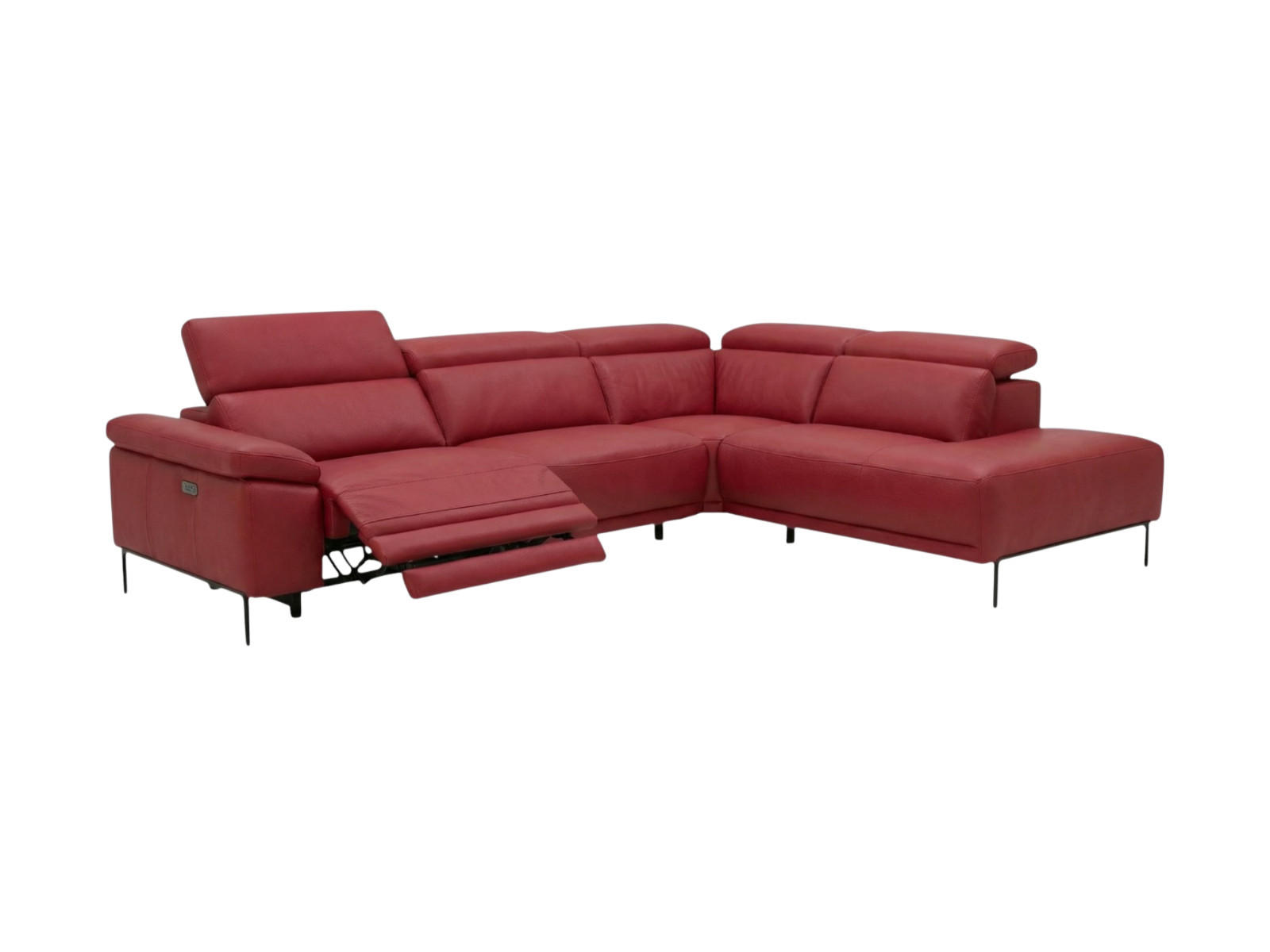 ECKSOFA Fiesta Echtleder mit 1 x Relaxfunktion Rot - Rot, Leder/Metall (282/220cm)