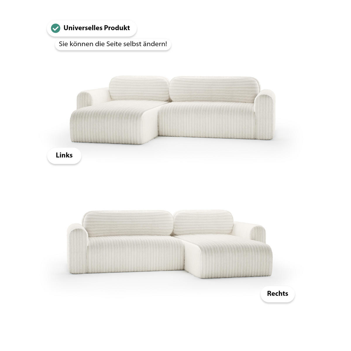 ECKSOFA mit Schlaffunktion Emmen, Hellbeige - Beige, Textil (286/100cm) - Fedve