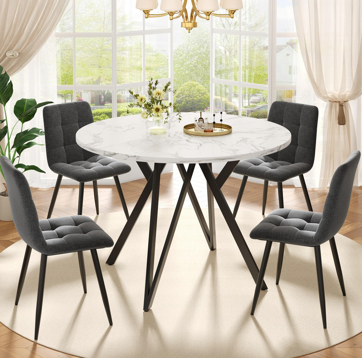 STOL za blagovaonicu 100/100/76 cm crni, MDF s mramornim dekorom, okrugli - crna, drvni materijal (100/100/76cm) - BEAOK
