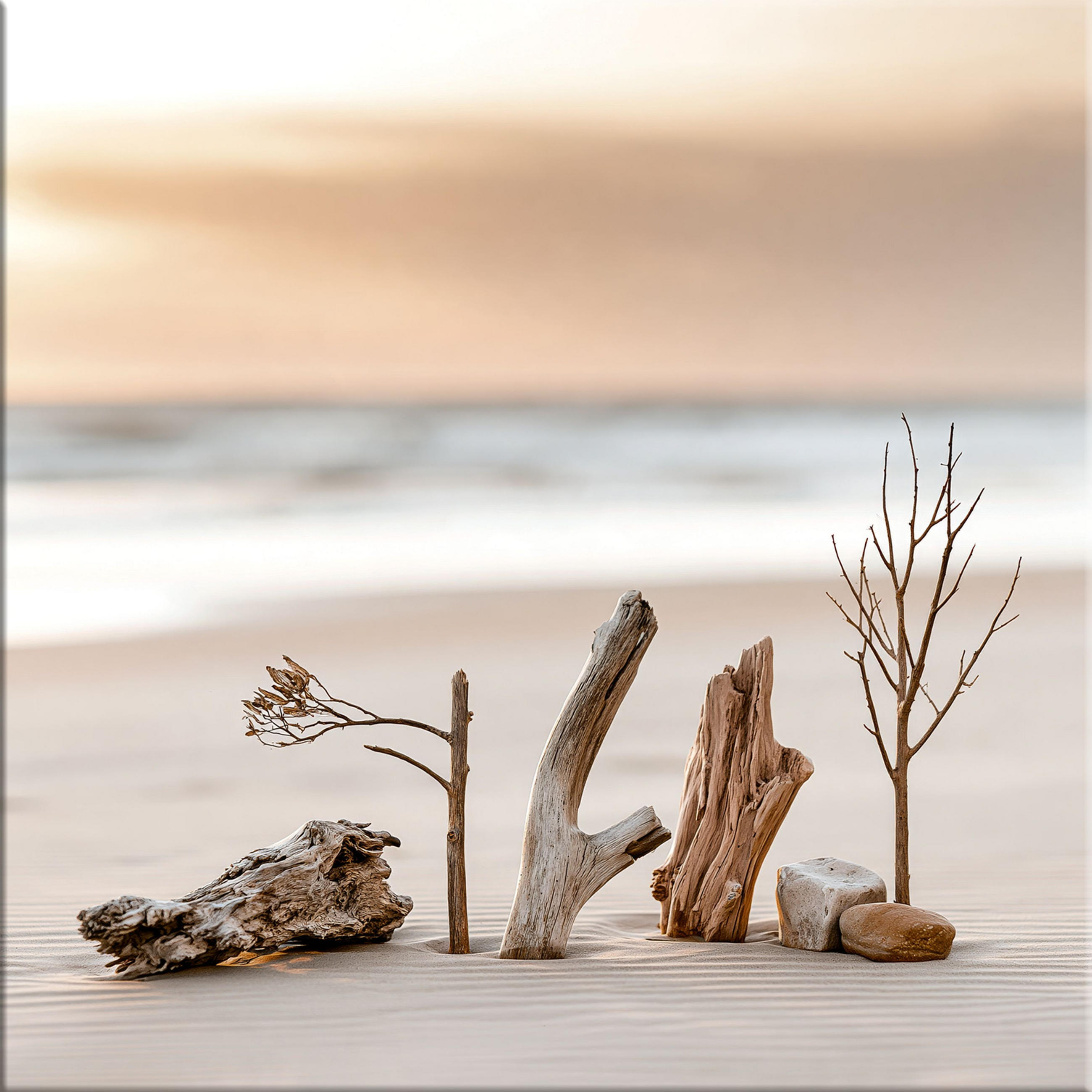 GLASBILD 50x50 cm Treibholz Strand beige-weiß - Beige, Glas (50/50cm) - artissimo