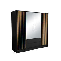 DREHTÜRENSCHRANK PELOR 200/200/51 cm Modern Kleiderschrank 4-türig mit Spiegel Schwarz - Schwarz, Holzwerkstoff (200/200/51cm) - MASSENO