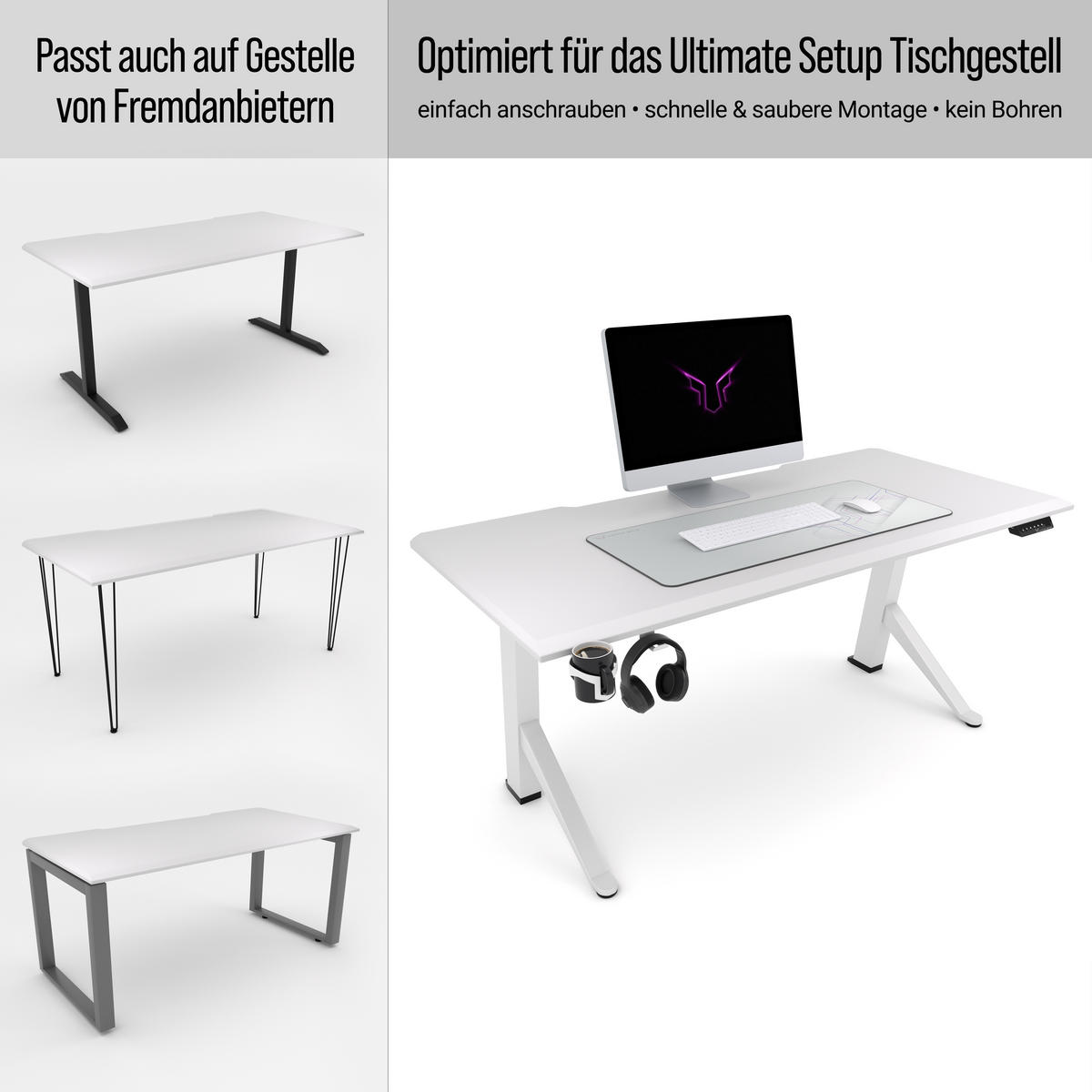 TISCHPLATTE 180x80, Schreibtischplatte 180x80 cm - Outline, Weiß - Weiß, Holzwerkstoff (180/80/2.5cm) - Ultimate Setup