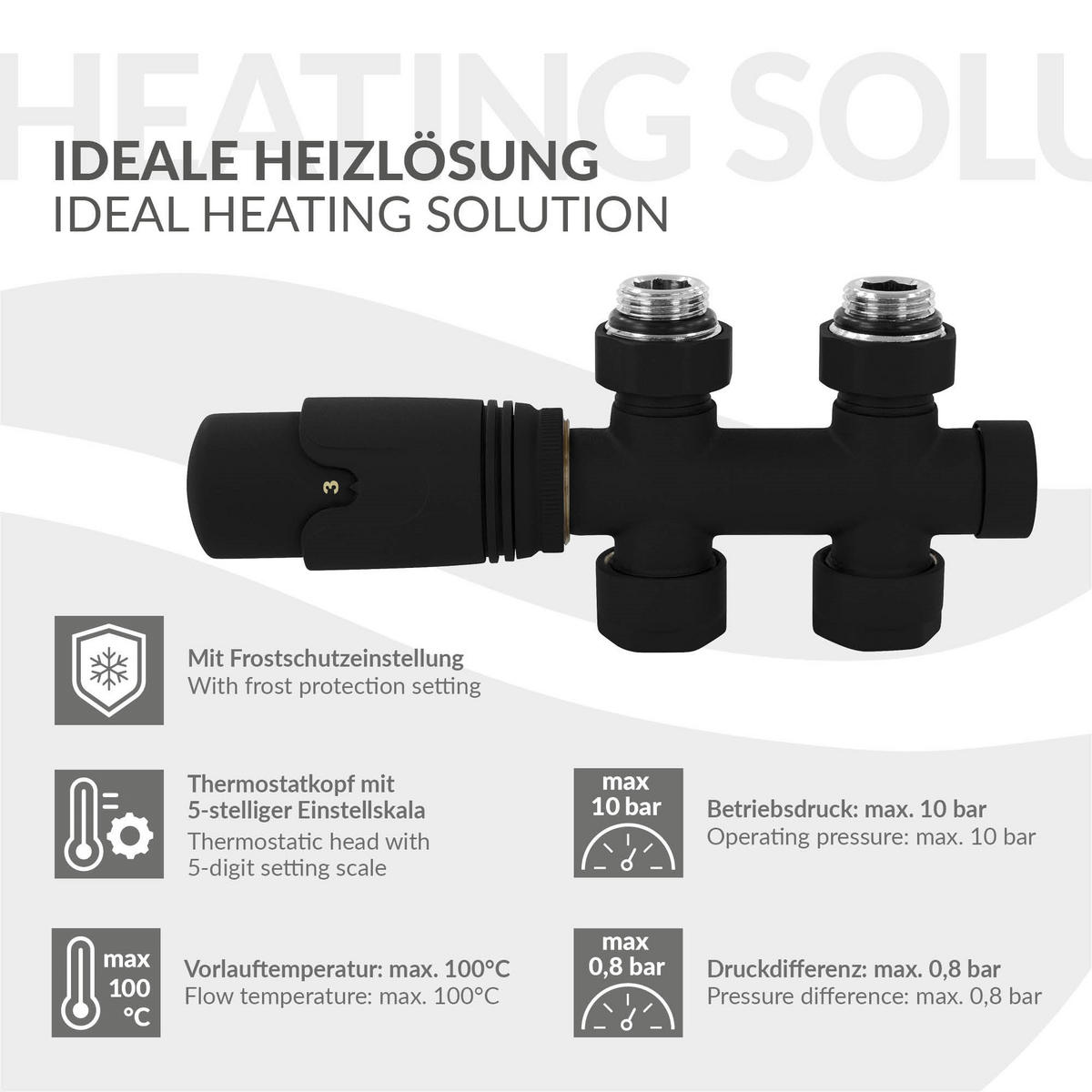 ANSCHLUSSGARNITUR Badheizkörper Schwarz - Schwarz, Metall - LuxeBath