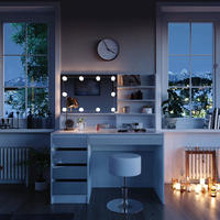 SCHMINKTISCH Sherry Weiß 120 cm mit LED Beleuchtung, Hocker und Spiegelregal - Weiß, Holzwerkstoff (120/145/55cm) - Vicco