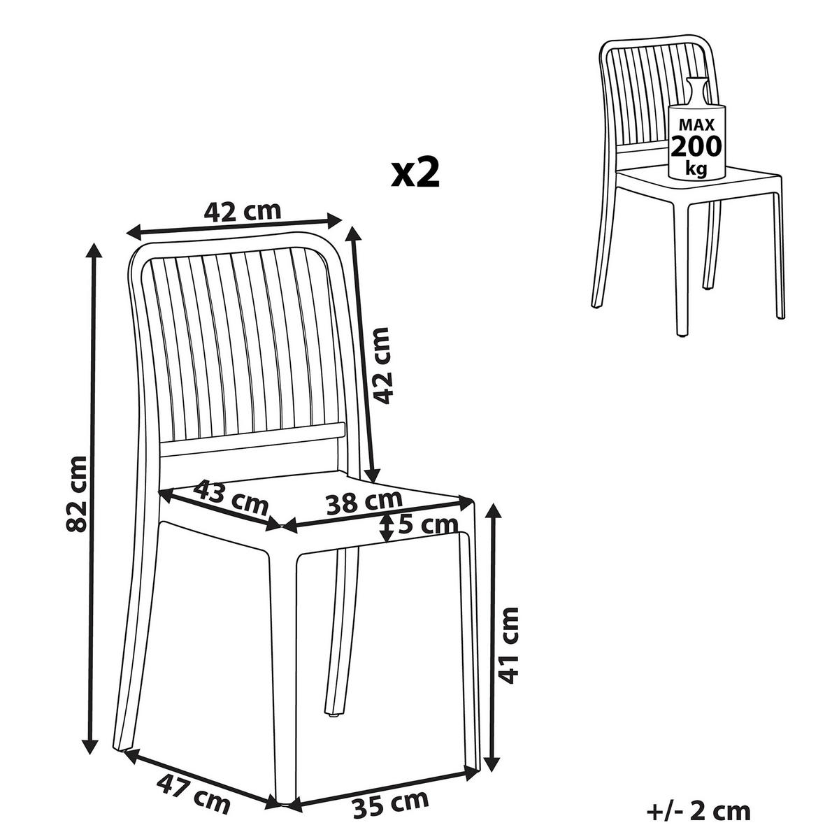 GARTENSTUHL 2er-Set Kunststoff weiß Sersale - Weiß, Kunststoff (42/82/47cm) - Beliani