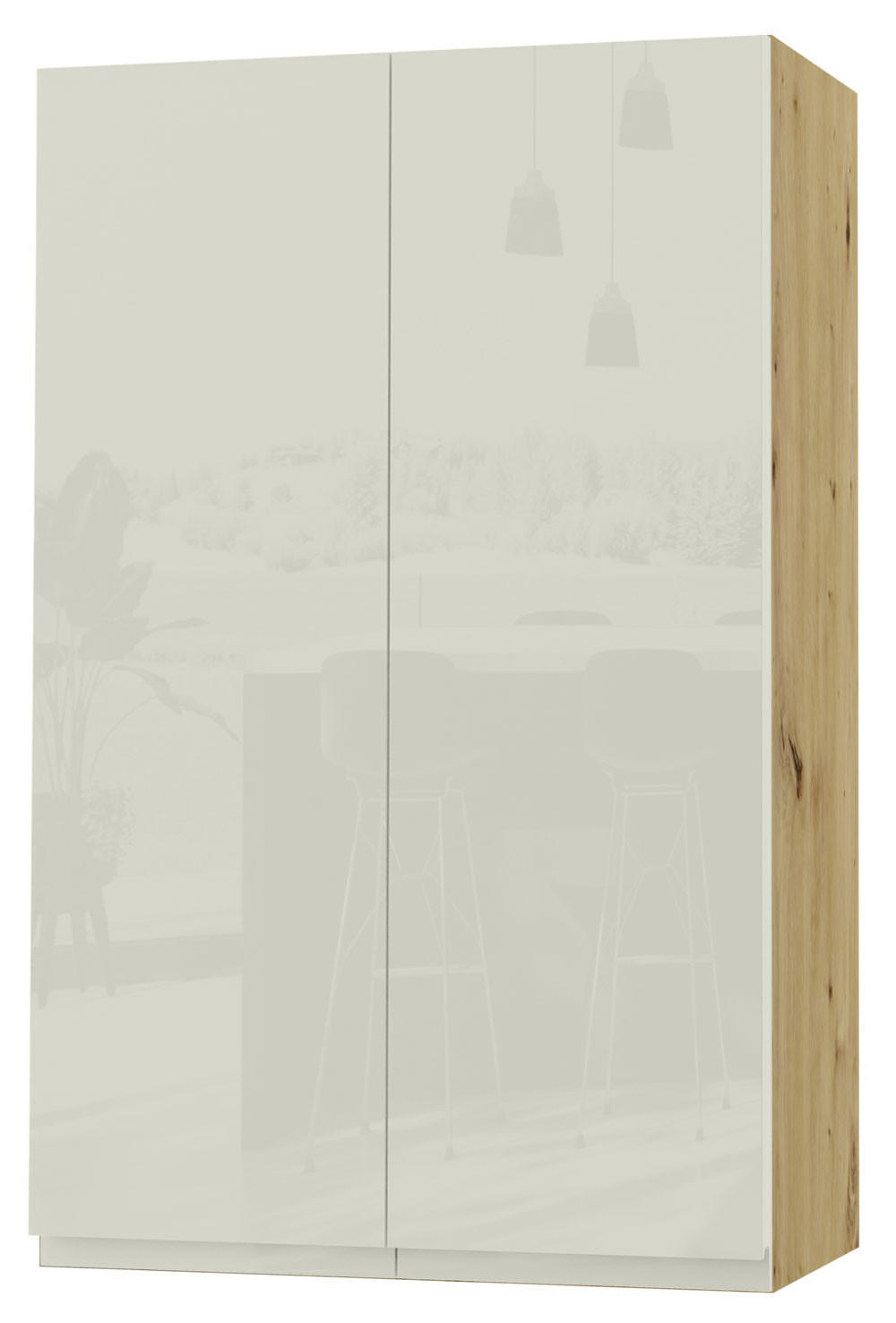 HÄNGESCHRANK Florence W4/60 Eiche Artisan / RAL 1013 perlweiß HG 60 / 32,5 / 96cm - Weiß Hochglanz/Eiche Artisan, Holz/Holzwerkstoff (60/96/32.5cm) - Feldmann-Wohnen