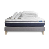 BETT Actiflex confort Taschenfederkern und Memory-Schaum 140 x 190 cm h2 - Kit Bettgestell Grau - Mit Kissen und Bettdecke - Beige/Grau, Karton/Holz (140/190cm) - ACTISOM