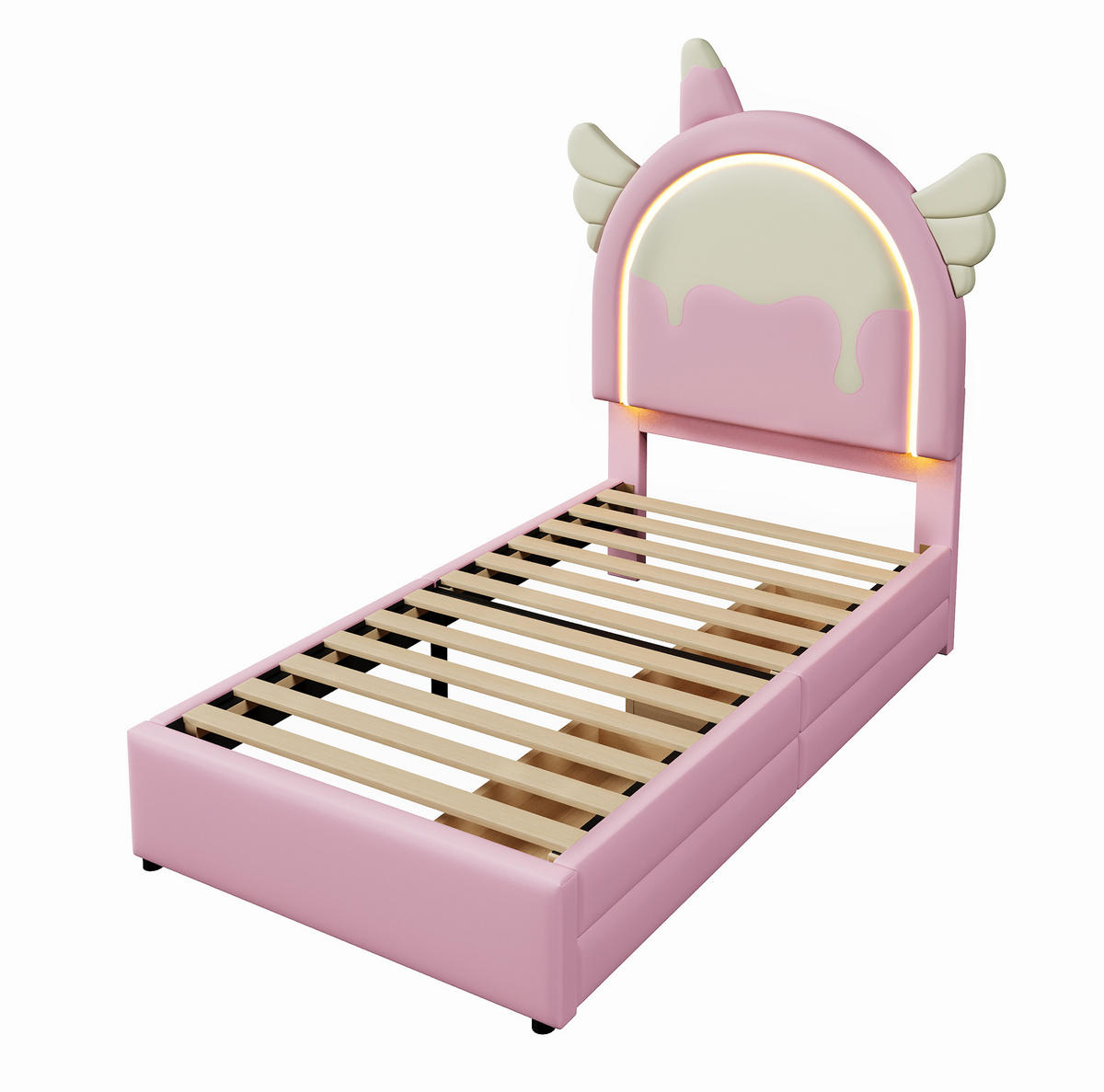 POLSTERBETT mit Leuchtleiste und 2 Schubladen 90x200 cm PU Pink - Pink, Holz (90/200cm) - Meubliv