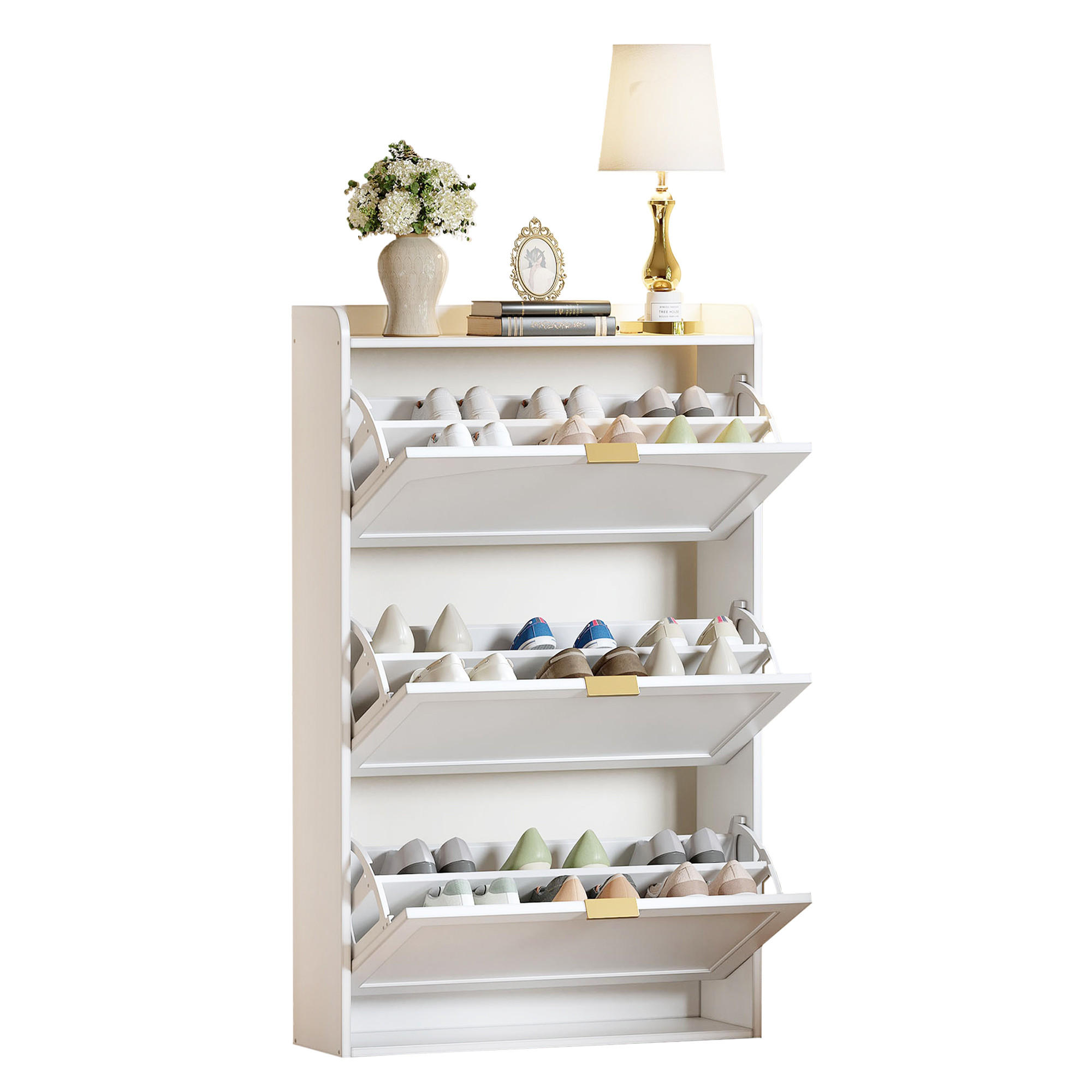 SCHUHSCHRANK mit 3 Klappen 76 x 23 x 118 cm Weiß - Weiß, Holz (23/118/76cm) - Beauniv