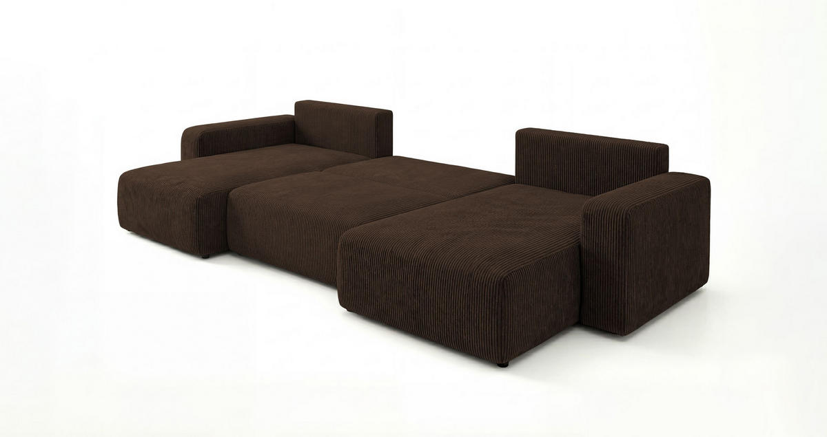 SEDACÍ souprava BERLIN tvar U hnědá manšestr Poso 6 - funkce spaní, úložný prostor - hnědá, textil (385/86/185cm) - Cornero