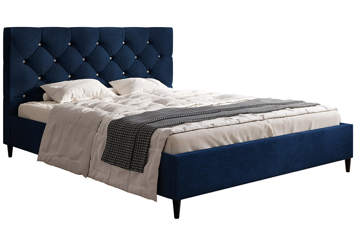 BETT Blau LUXO 6 Gepolstert Mit Kristallknöpfen 120x200 cm - Dunkelblau, Textil (120/200cm) - Sepro Meble