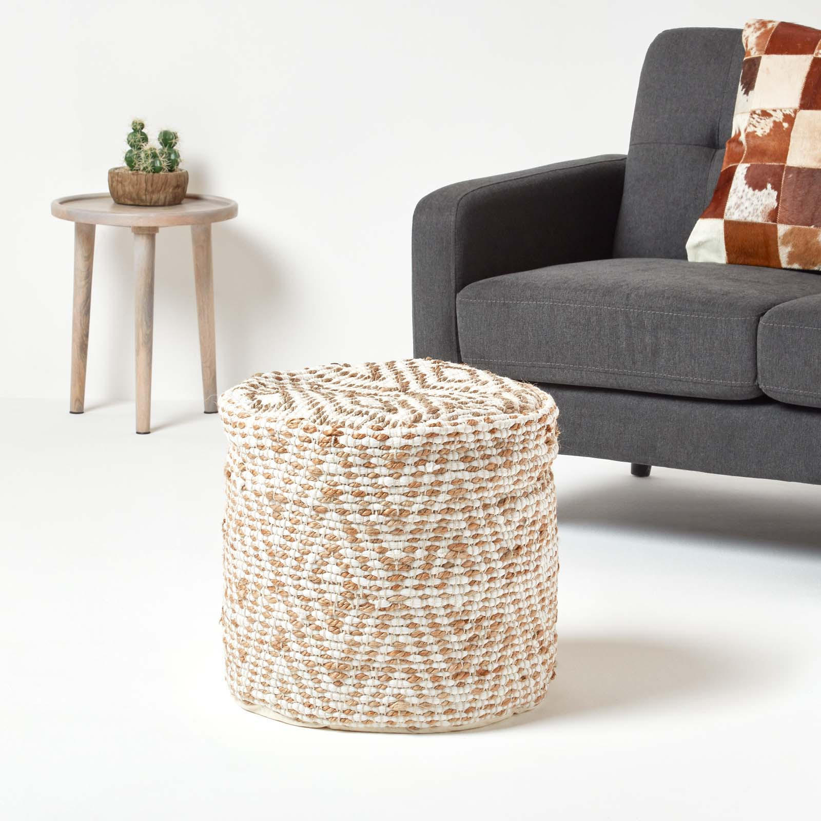 Thumbnail - Homescapes Sitzpouf, Beige, Textil, Ethno, Rund, 45x40x45 cm, Wohnzimmer, Hocker, Poufs