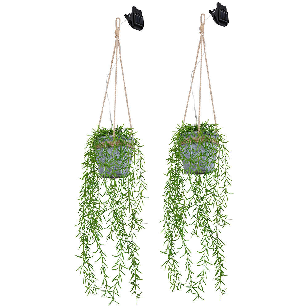 LED AUSSENLEUCHTE Kunstpflanze Hanfseil Grün 2er Set - Multicolor, Kunststoff (13/13/90cm) - Globo Lighting
