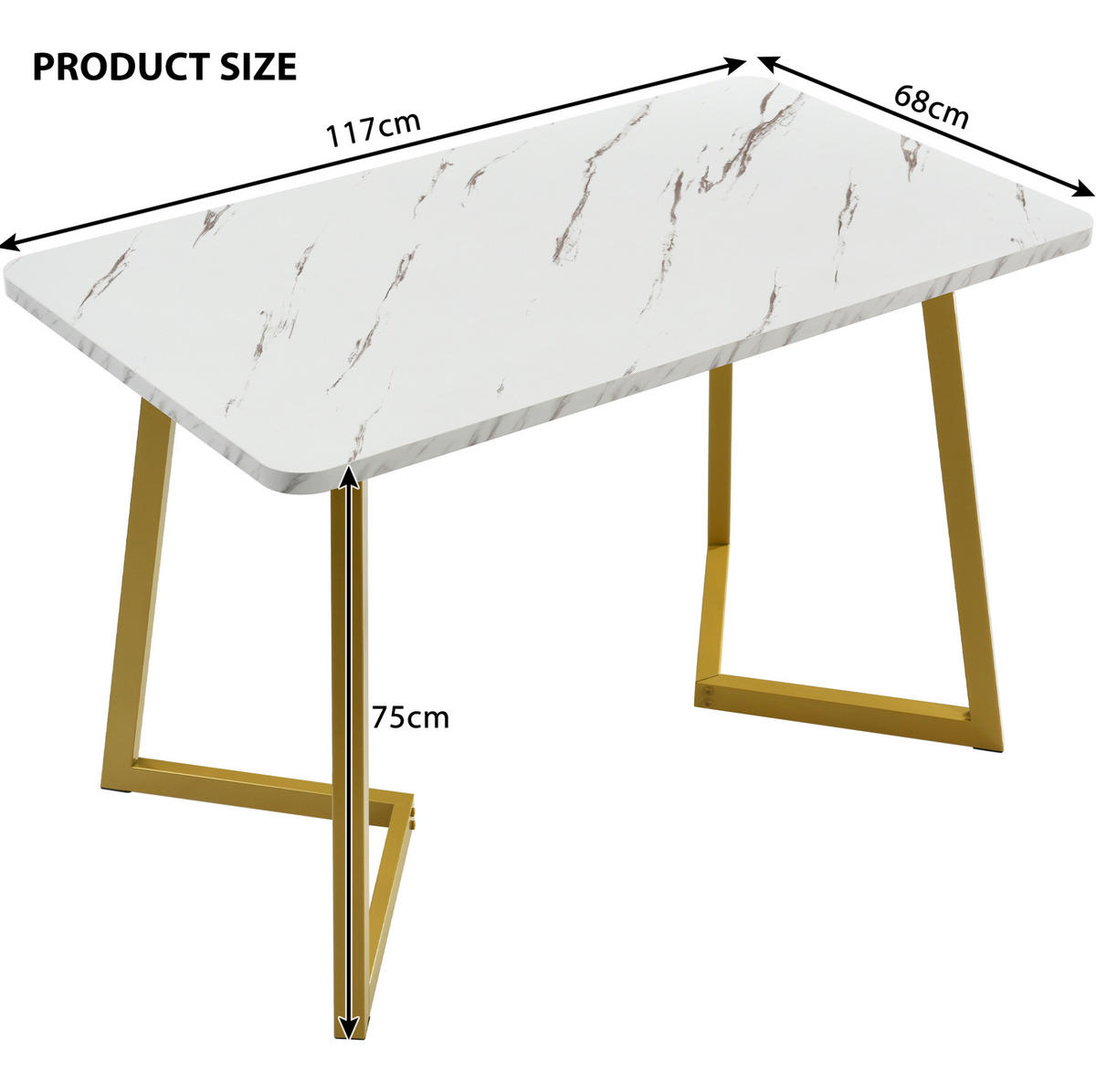 ESSTISCH mit Metallgestell 117/68/75 cm in Marmoroptik Weiß/Gold - Weiß, Holzwerkstoff (117/68/75cm) - BEAOK