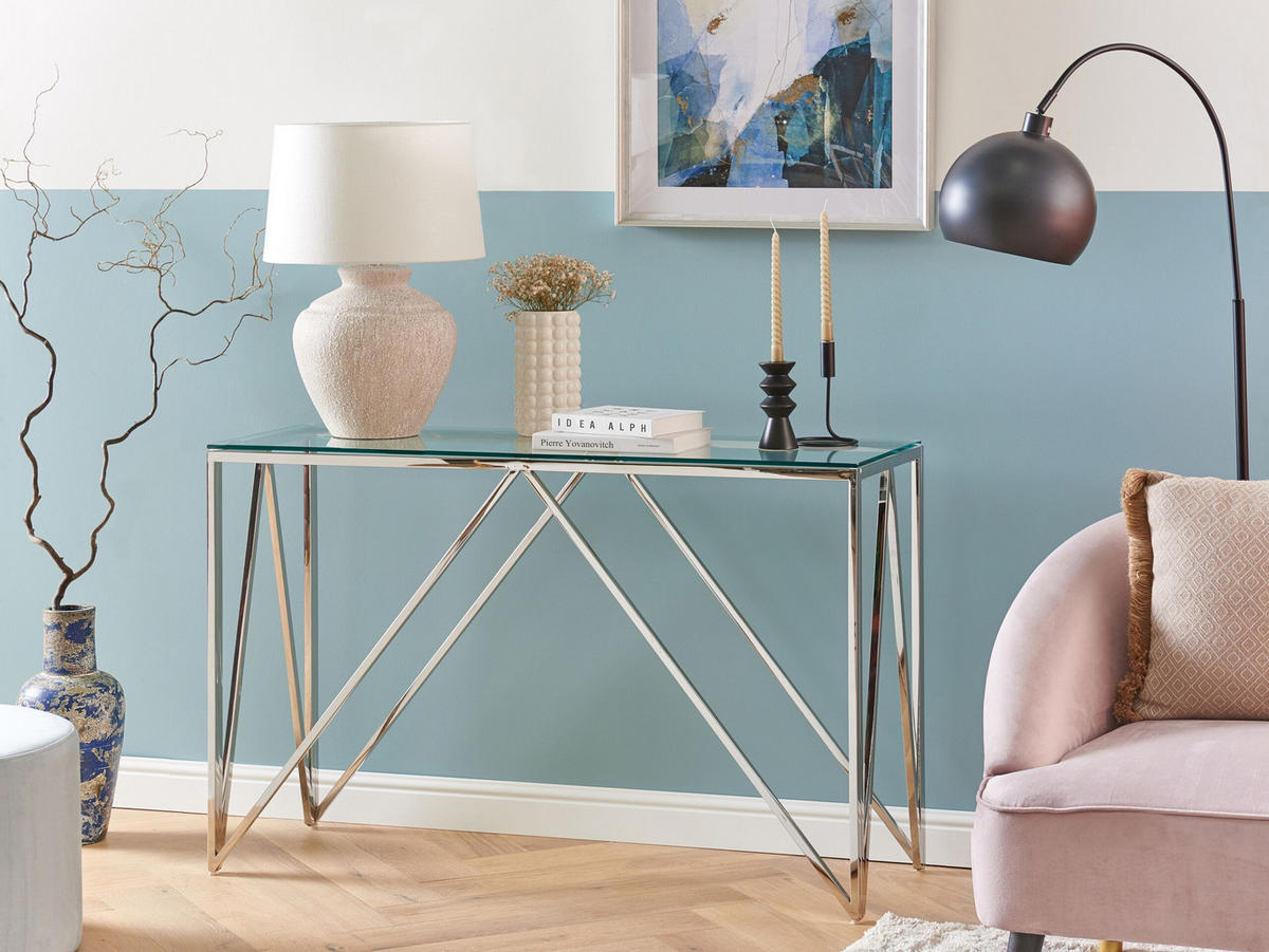 KONSOLENTISCH Glas transparent/silber Weso - Transparent/Silberfarben, Glas (40/120/78cm) - Beliani