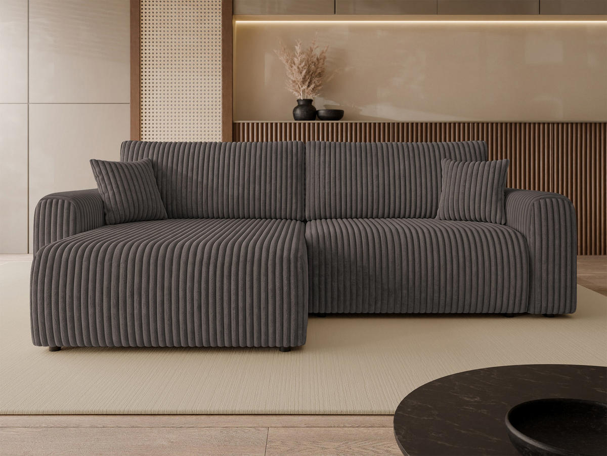 ECKSCHLAFSOFA Floryn L Cord Bis - Schwarz/Braun, Holz/Kunststoff (245/145cm) - MIRJAN24
