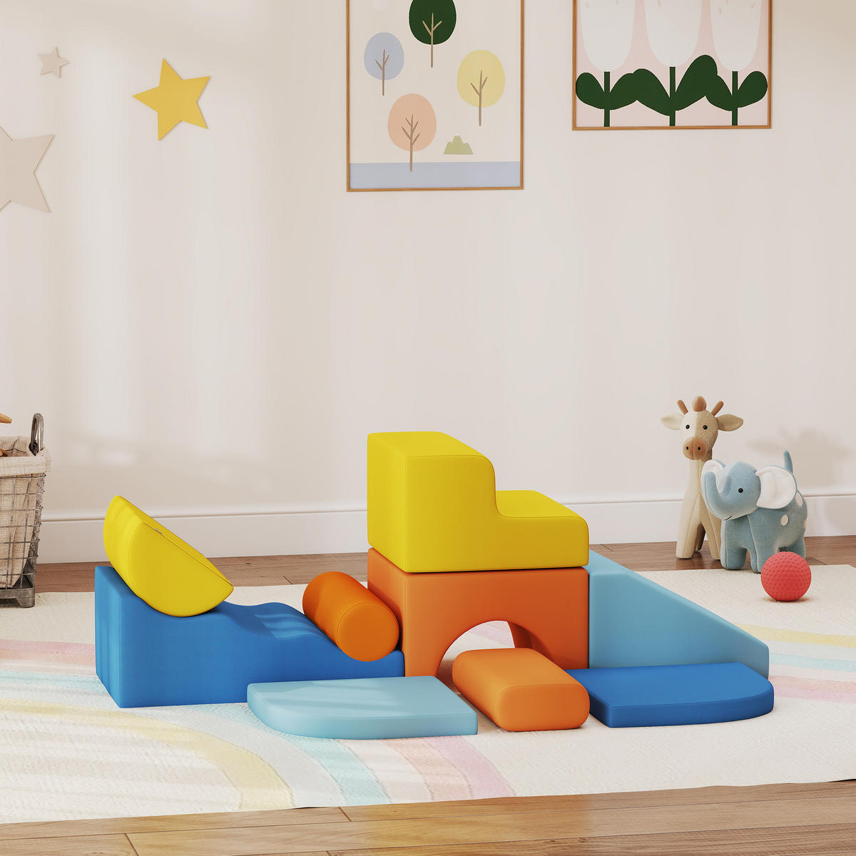 SCHAUMSTOFF Bausteine Kinder Softbausteine mit abnehmbarem Bezug Cord-Optik - Multicolor, Textil (80/140cm) - AIYAPLAY