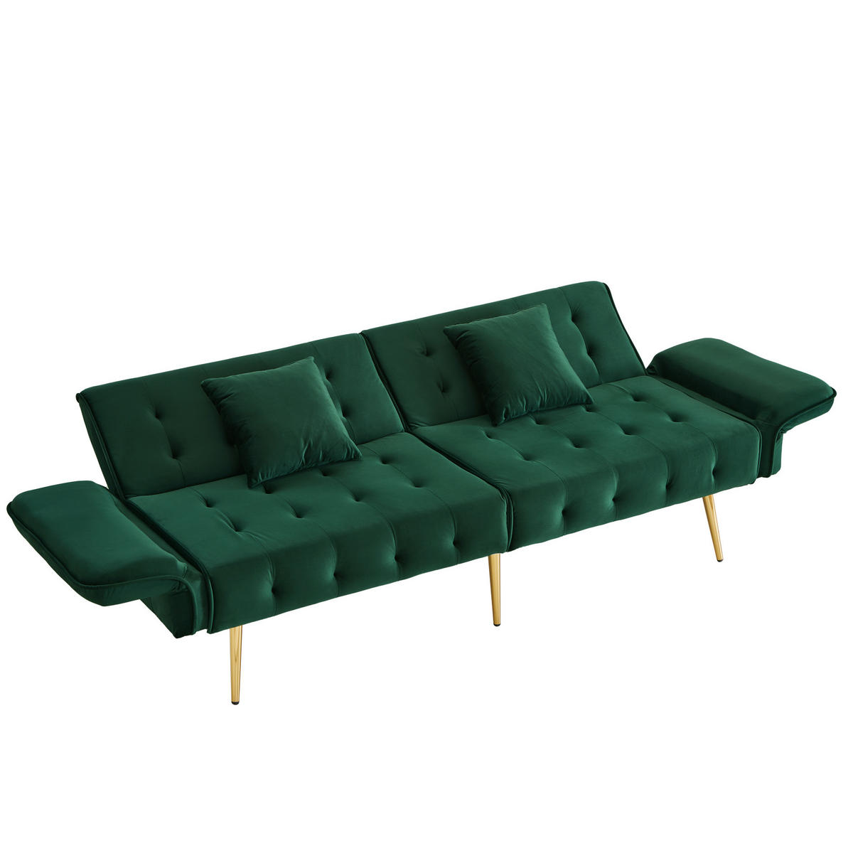 2-SITZER Schlafsofa Samt mit verstellbarer Rückenlehne und Armlehnen Grün 178/82/70 cm - Grün, Textil (82/70/178cm) - Redom