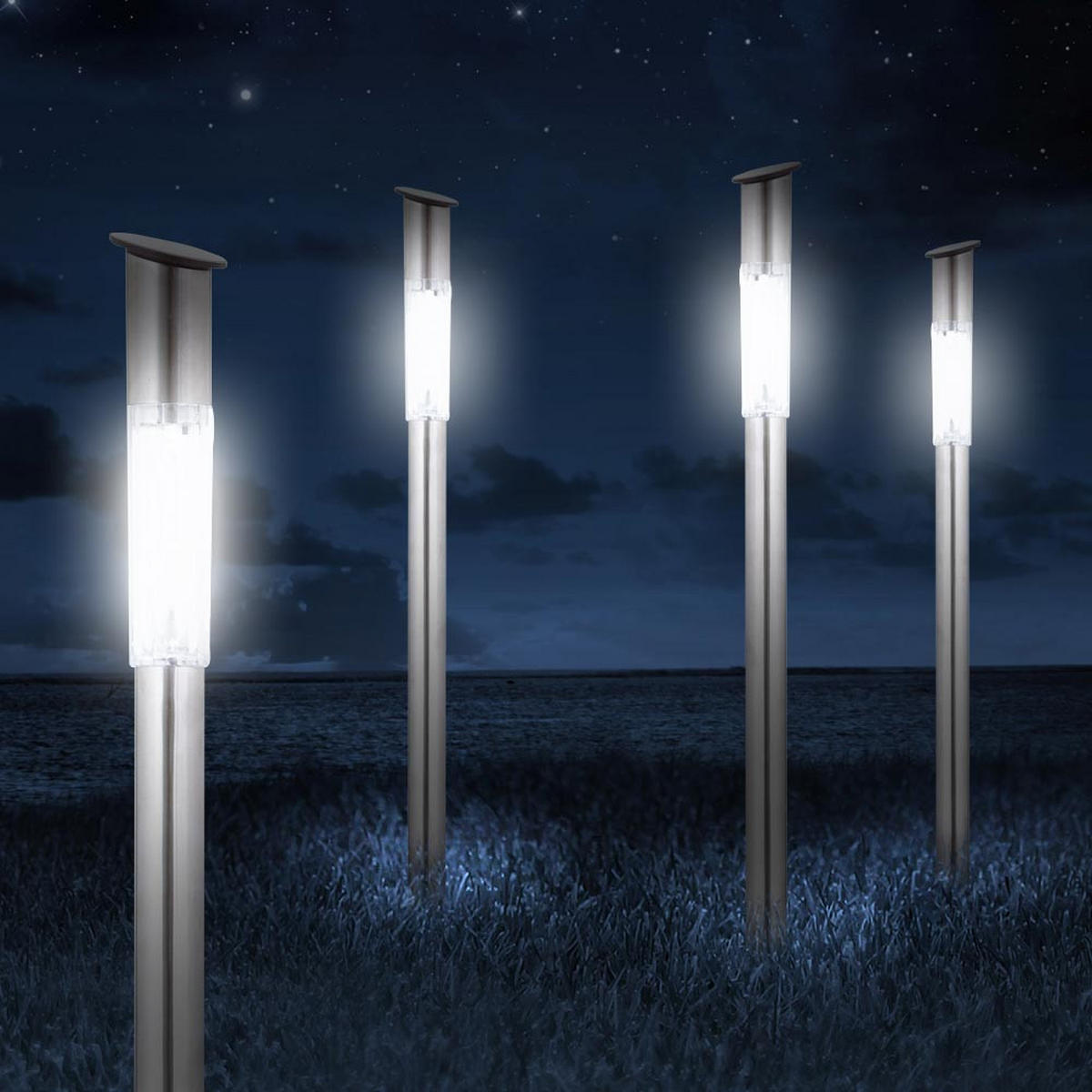 LED AUSSENLEUCHTE Silber Solar 8er Set - Silberfarben, Metall (5/5/70cm) - Globo Lighting