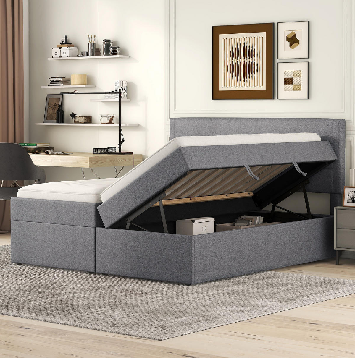 POLSTERBETT 140/200 cm Grau Doppelbett mit Lattenrost und großem Stauraum - Grau, Holzwerkstoff (140/200cm) - OKWISH
