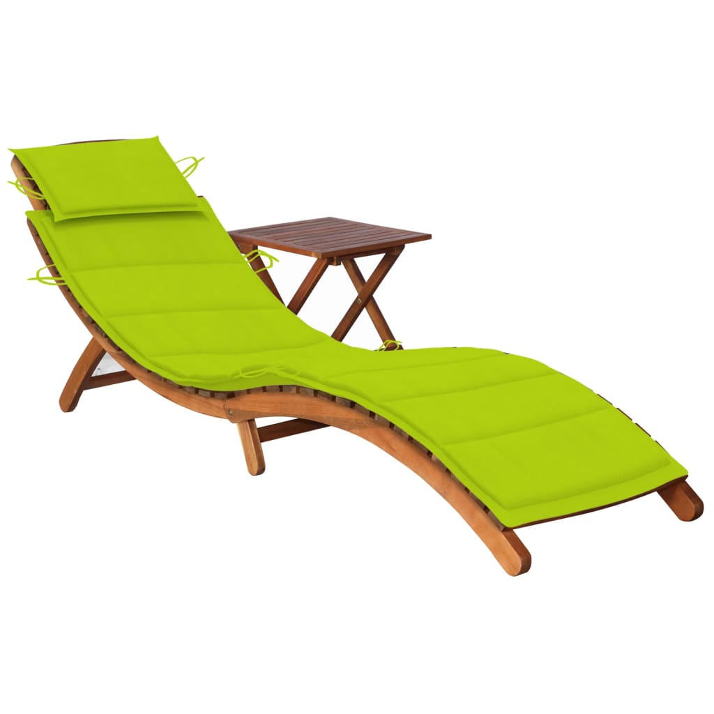 SONNENLIEGE mit Tisch und Auflage Massivholz Akazie - Grün, Holz (55/64/184cm) - furnicato