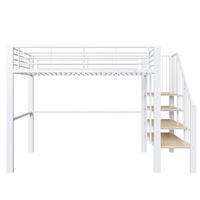 HOCHBETT 90/200 cm Weiß mit geräumigem Stauraum und Stauraumtreppe - Weiß, Metall (90/200cm) - Oxeza