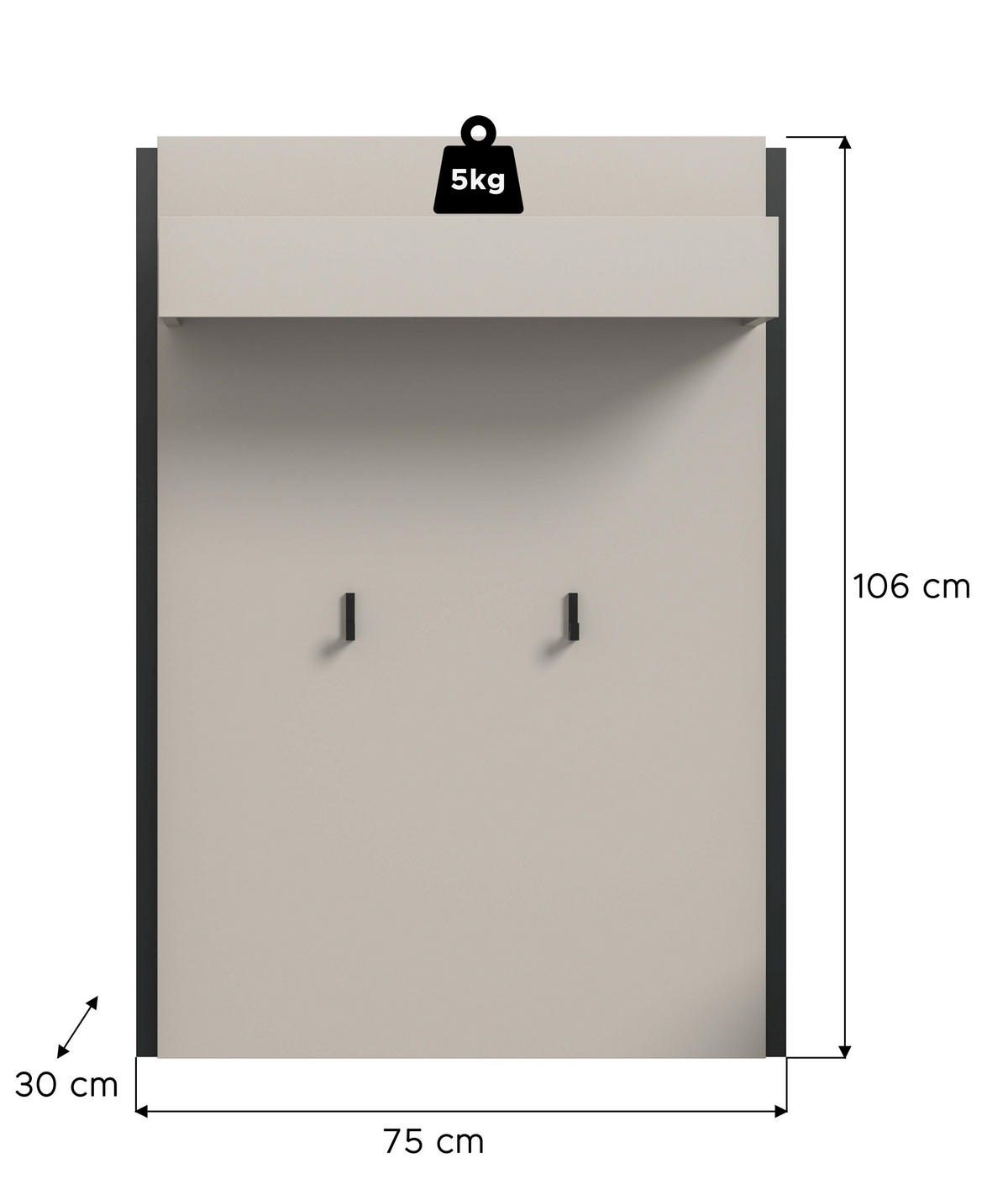 PANEEL Emil Kaschmir 75/27/106 cm - Beige, Holzwerkstoff (75/106/27cm) - Xonox