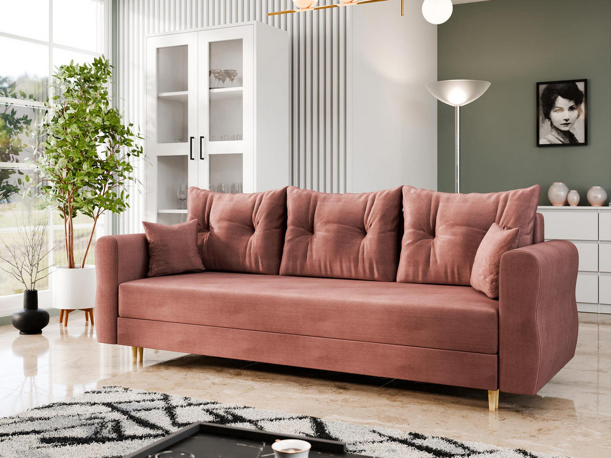 SCHLAFSOFA Zako S 3 - Dunkelrosa/Naturfarben, Holz/Textil (231/85/77cm) - MIRJAN24