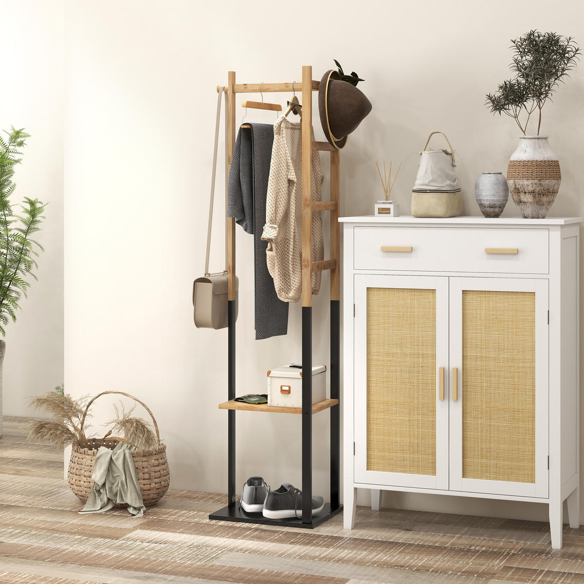 GARDEROBENSTÄNDER DE-17180 Natur - Naturfarben, Naturmaterialien (28.5/153.5/46cm) - ComfortXL
