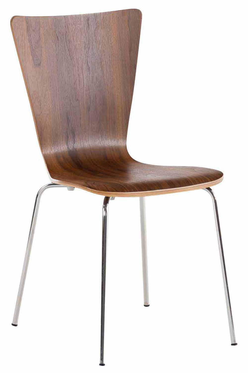 BESUCHERSTUHL Jaron mit Holzsitz und Metallgestell, Farbe: Walnuss - Chromfarben/Walnussfarben, Holz/Metall (43/84/50cm) - TPFLiving