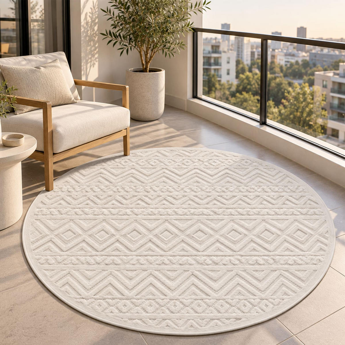 OUTDOORTEPPICH 120/120 cm Livorno 673 - Creme, Kunststoff (120/120cm) - Paco Home