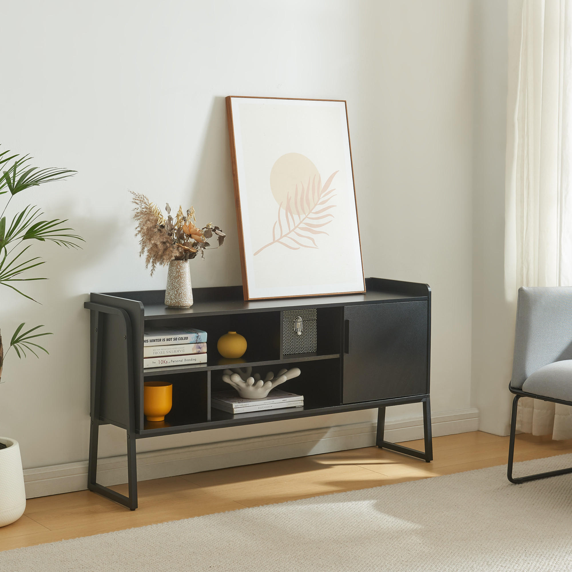 FERNSEHSCHRANK Storfjord - Schwarz, Holzwerkstoff/Metall (33.5/63/120cm) - [en.casa]