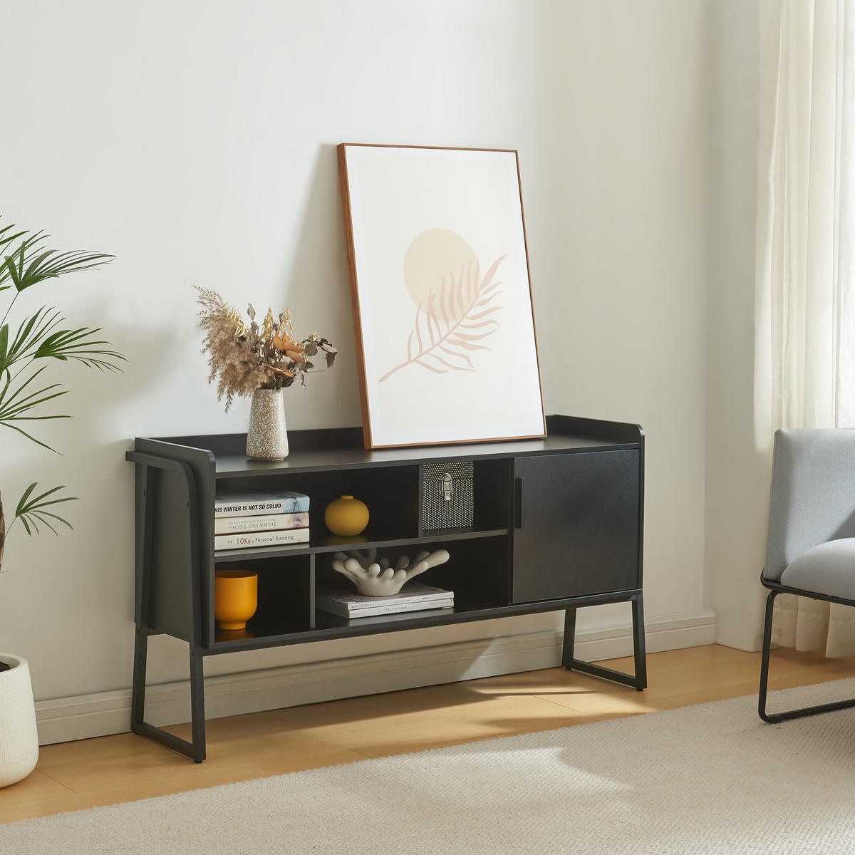 FERNSEHSCHRANK Storfjord - Schwarz, Holzwerkstoff/Metall (33.5/63/120cm) - [en.casa]