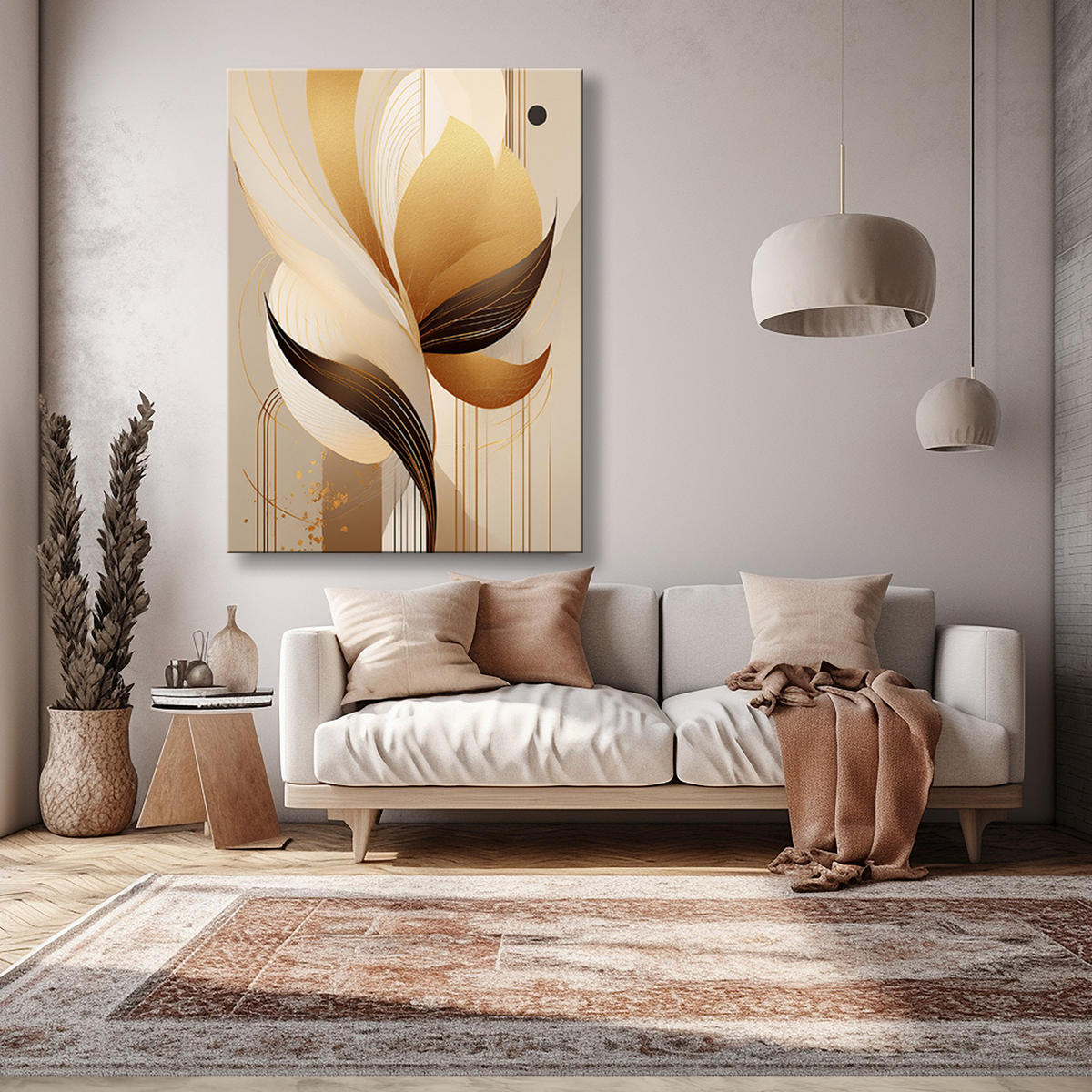 WANDBILD abstraktes gold formen boho - Beige, Textil (40/60cm) - Feeby