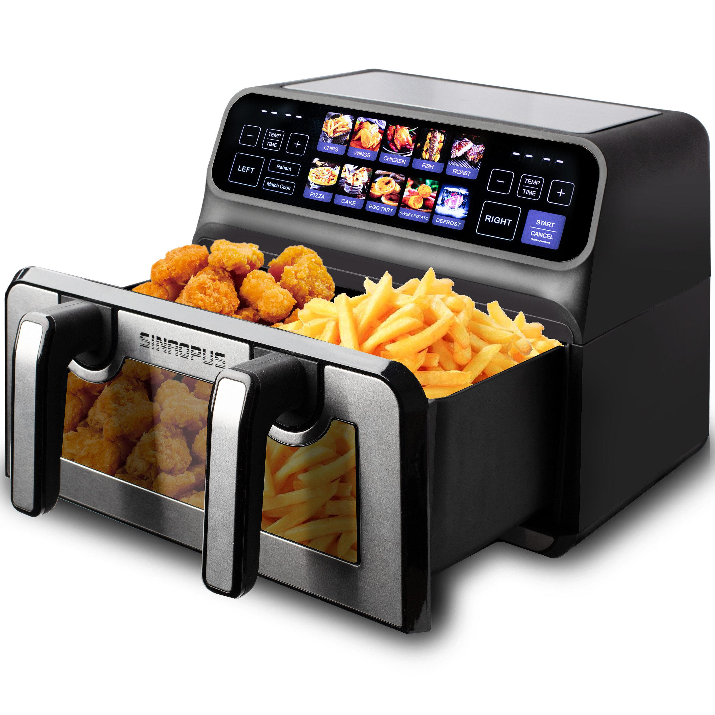 HEISSLUFTFRITTEUSE Doppelkammer 9L 10-in-1 flexibler XXL-Modus - Silberfarben, Metall (35/32/26cm)