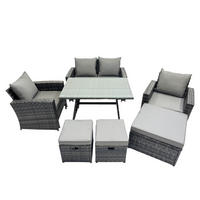 GARTENMÖBELSET mit ESSTISCH,HOCHLEHNER-SOFA Polyrattan Dunkelgrauer Mix 7-Sitzer - Dunkelgrau/Grau, Glas/Kunststoff - Fimous