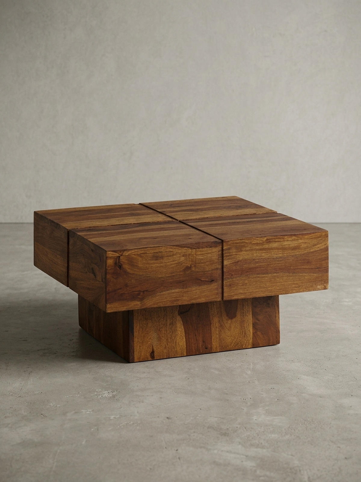 COUCHTISCH Quadrat in Sheesham Massivholz, Modernes Rillenmuster, Maße 57,5x57,5x30 cm - Braun, Holz (58/58/30cm) - KADIMA DESIGN